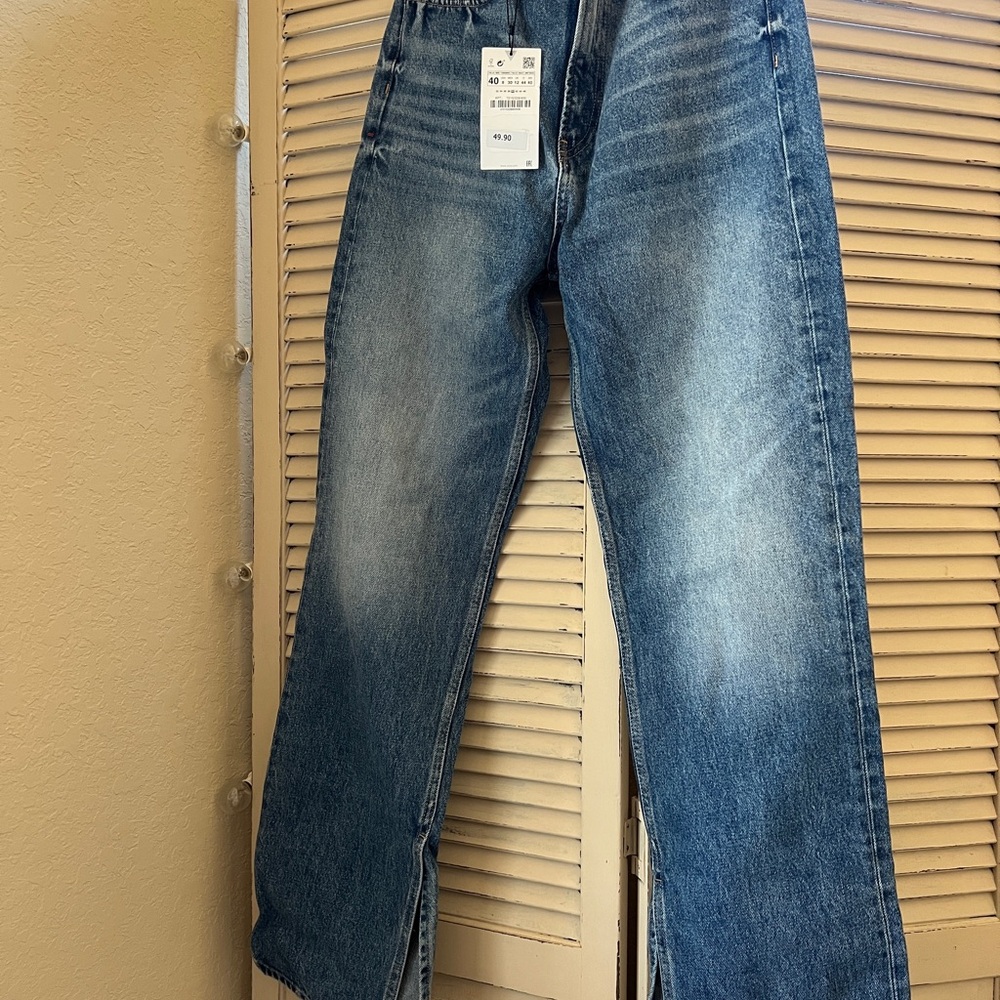 ZARA High Rise Wide Leg Split Jeans - Picture 2 of 6